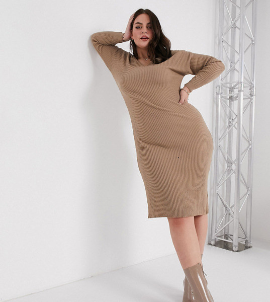 Asos Women Brown Midi Dress from In the Style GOOFASH