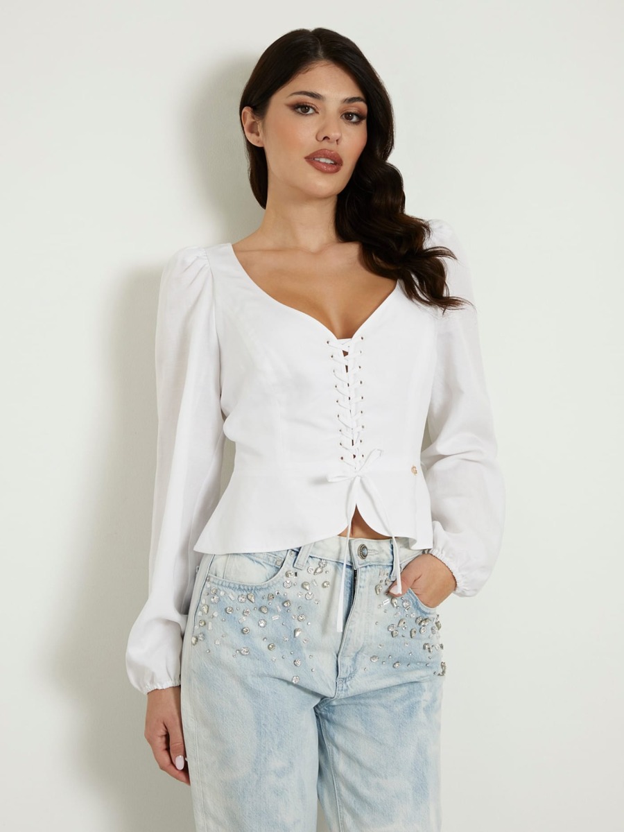 Blouse in White at Guess GOOFASH