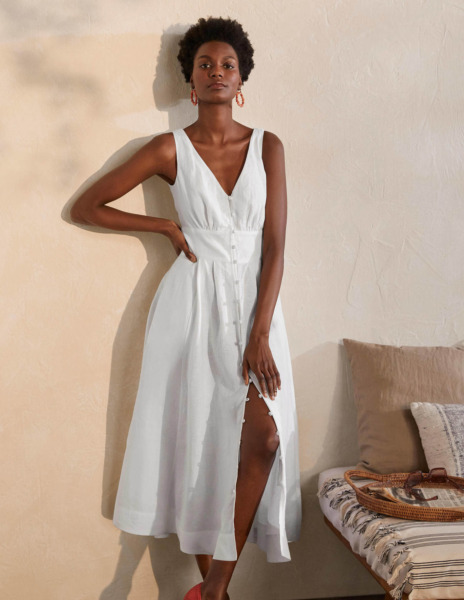 Boden - Women's White Midi Dress GOOFASH