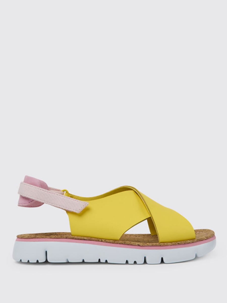 Camper - Ladies Flat Sandals Yellow - Giglio GOOFASH