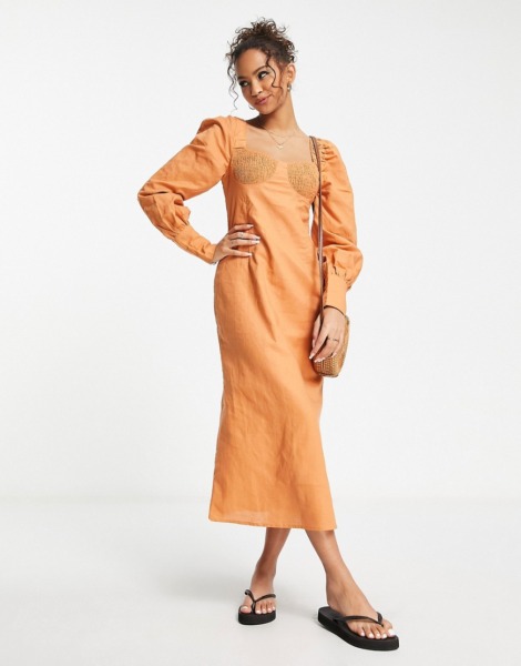 Charlie Holiday - Lady Midi Dress in Orange Asos GOOFASH