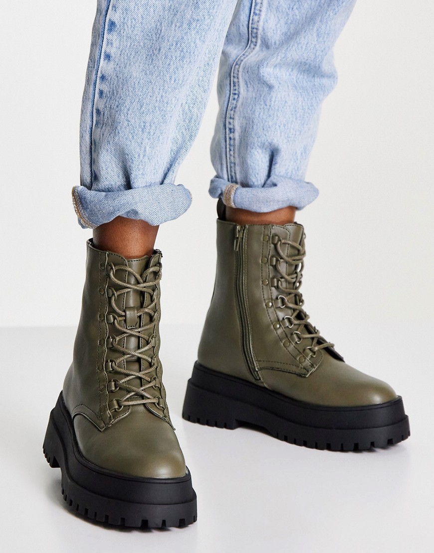 Green Lace-Up Ankle Boots London Rebel Asos Woman GOOFASH