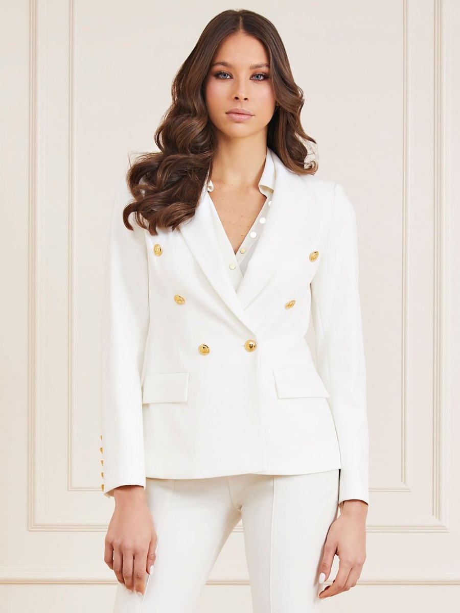 Guess Ladies White Double Breasted Blazer GOOFASH