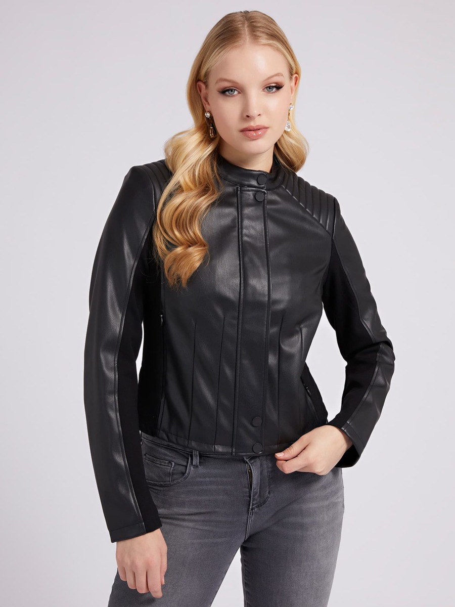 Guess - Women's Leather Jacket in Black GOOFASH