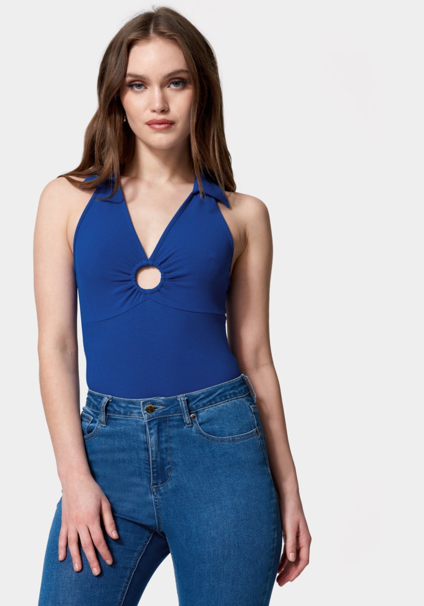 Knit Top Blue for Women by Bebe GOOFASH