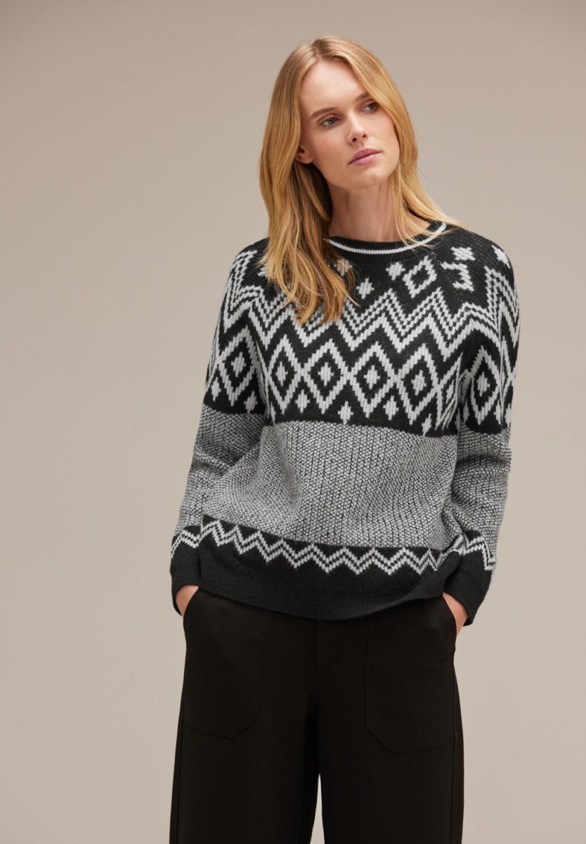 Knitted Sweater Black from Street One GOOFASH