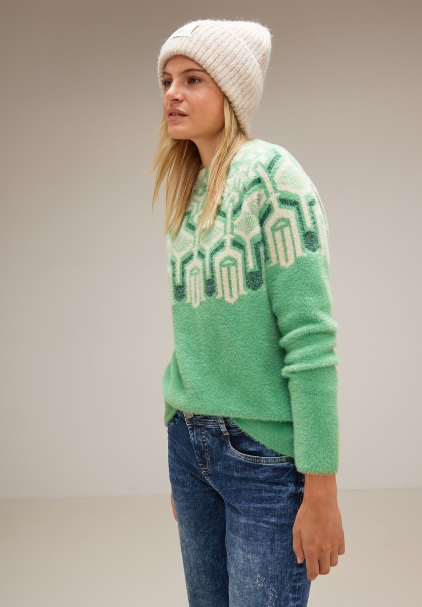 Ladies Knitted Sweater in Green at Street One GOOFASH