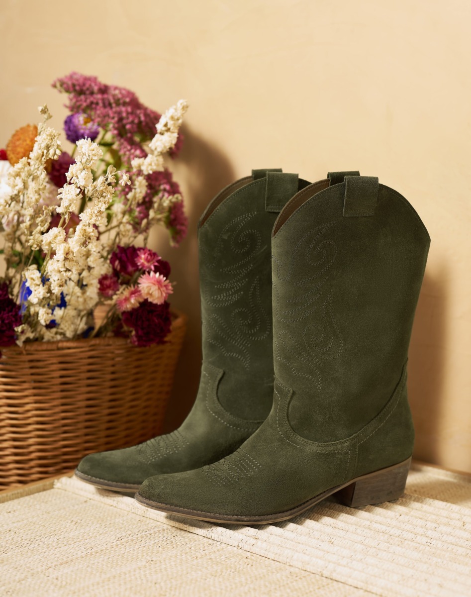Ladies Olive Cowboy Boots by Brora GOOFASH