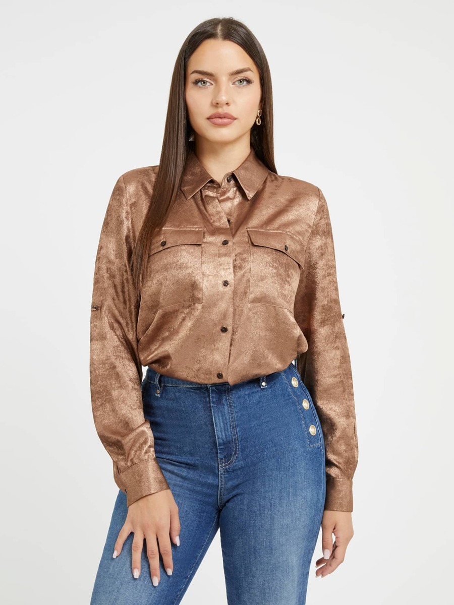 Ladies Shirt in Brown from Guess GOOFASH