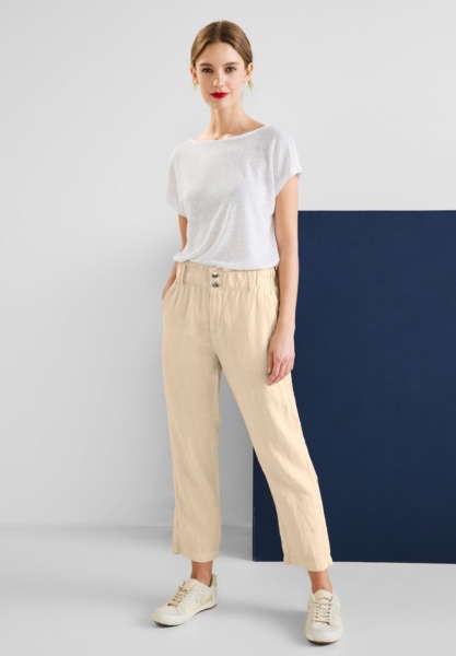 Lady Beige Trousers at Street One GOOFASH