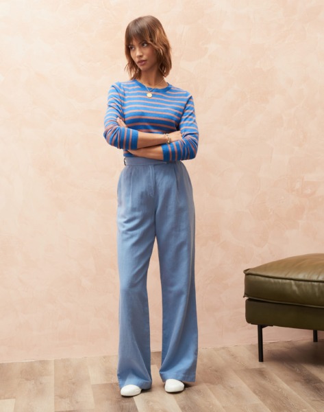 Lady Wide Leg Trousers Blue from Brora GOOFASH