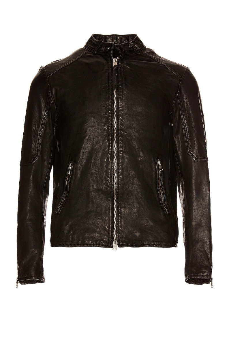Man Black Leather Jacket All Saints Revolve GOOFASH