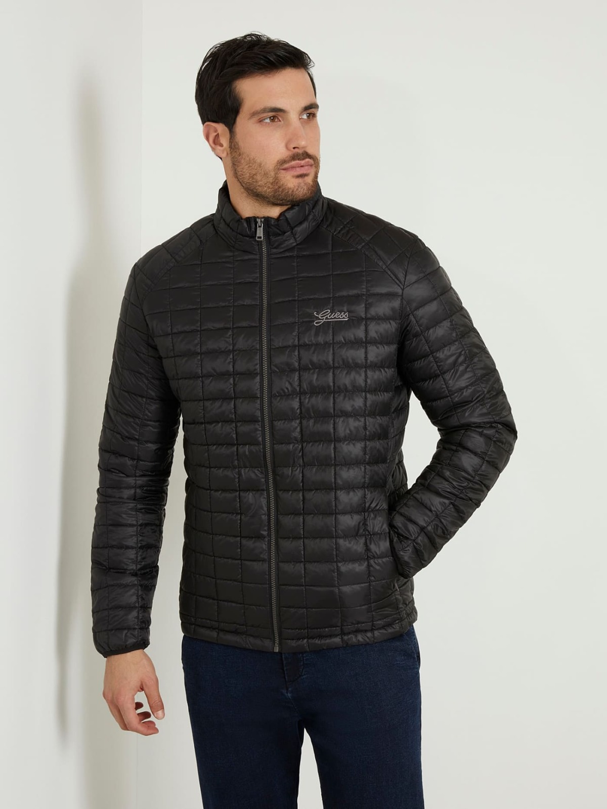 Men Black Down Jacket from Guess GOOFASH