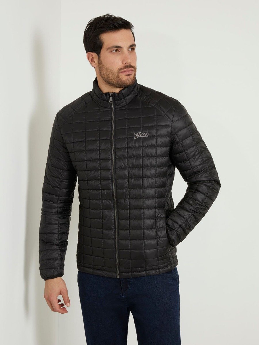Men Black Down Jacket from Guess GOOFASH