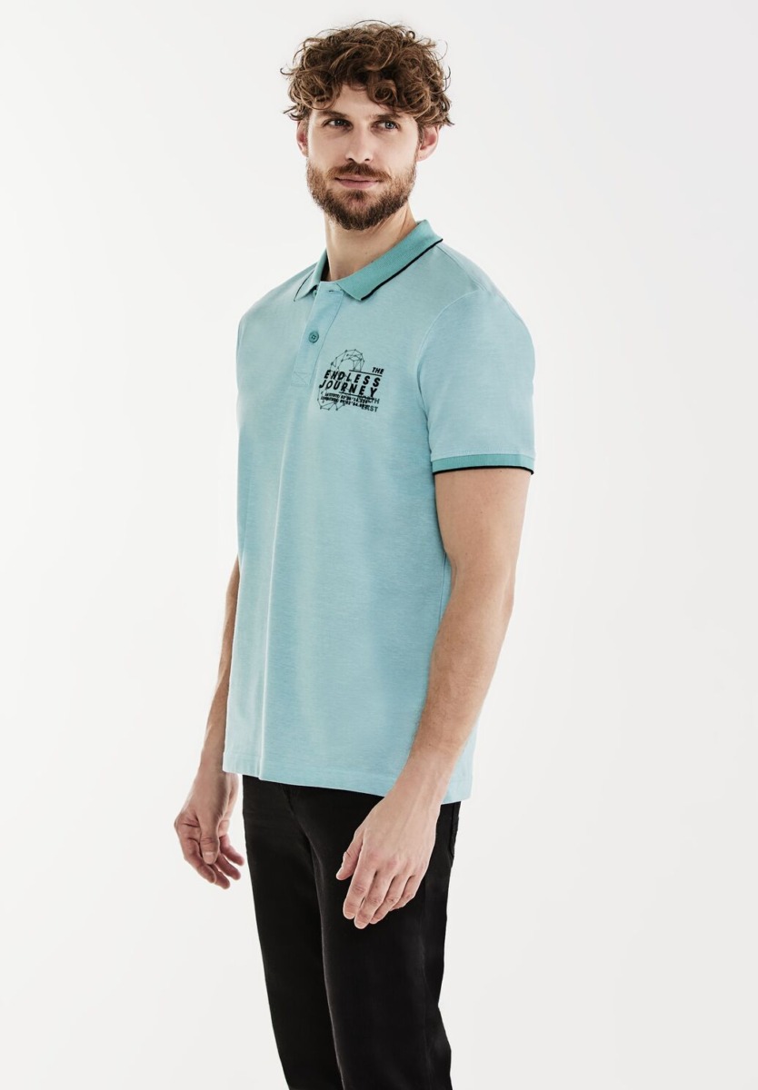Mens Poloshirt Turquoise by Street One GOOFASH
