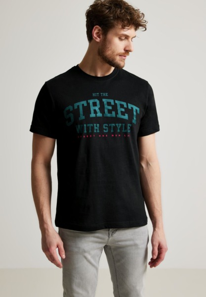 Mens T-Shirt Black by Street One GOOFASH