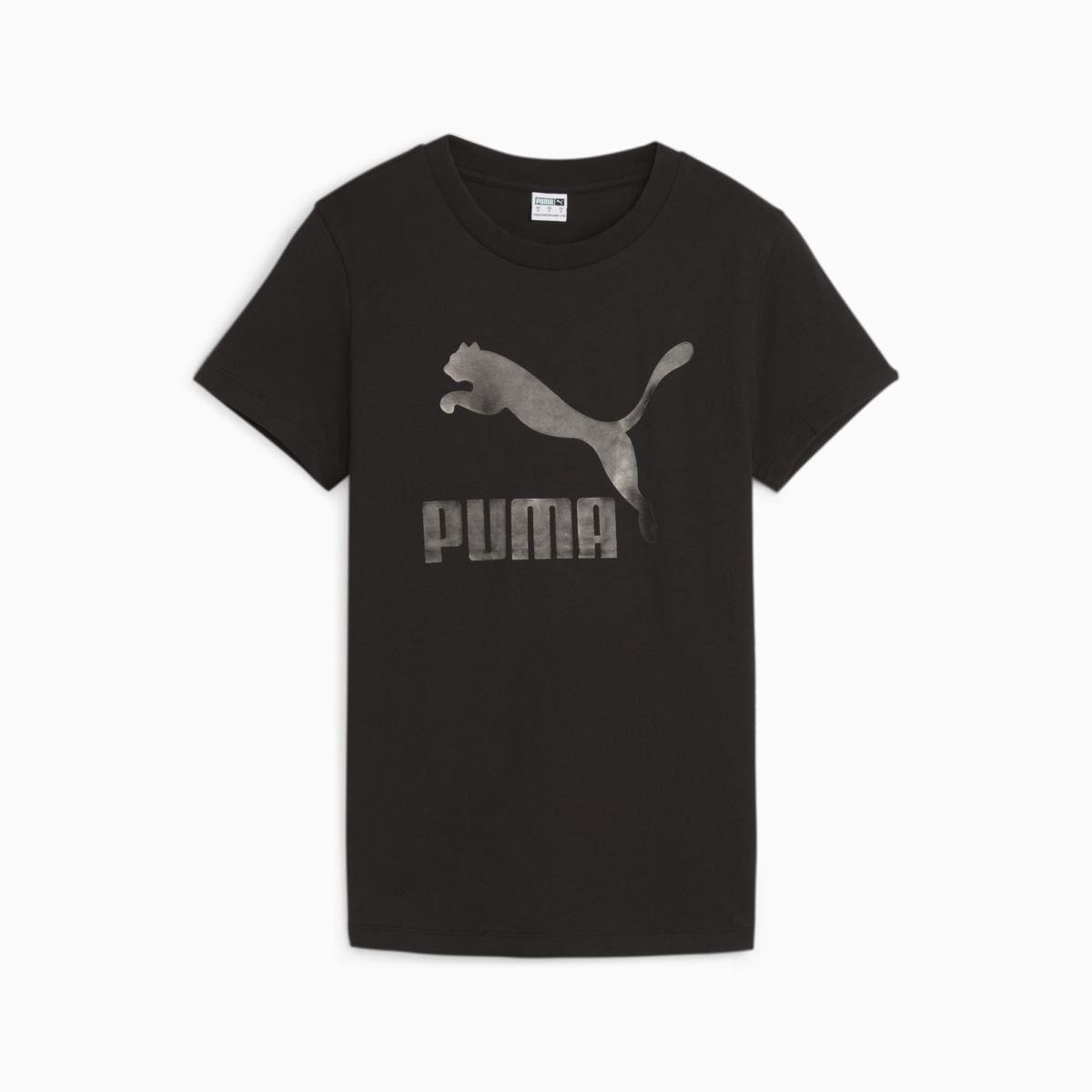 Puma Women's Black Classics Shiny Logo T-Shirt GOOFASH