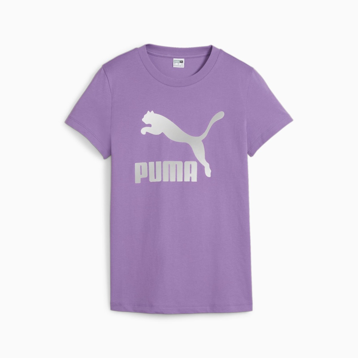 Puma Women's Purple Classics Shiny Logo T-Shirt GOOFASH