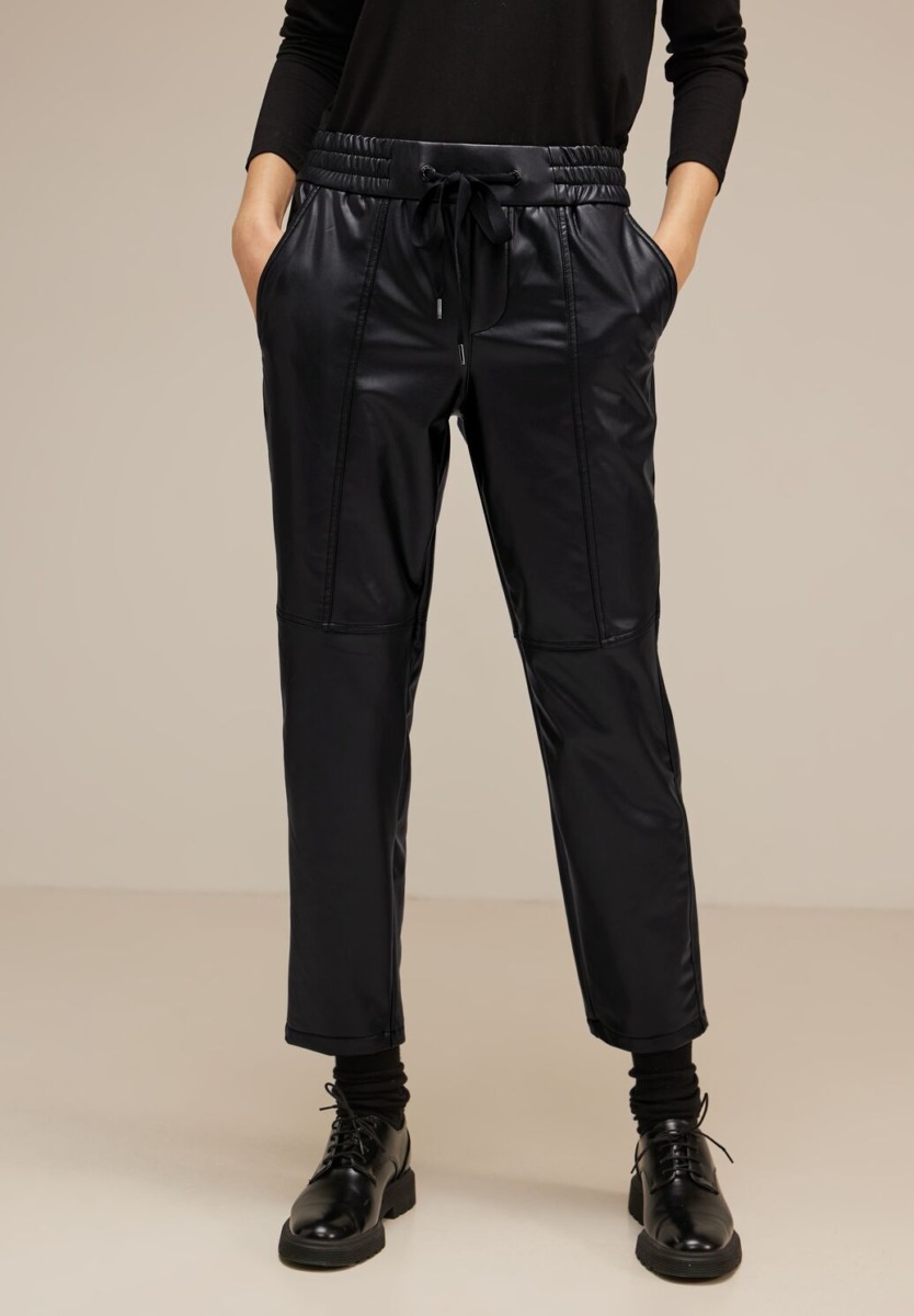 Street One - Black Leather Trousers GOOFASH