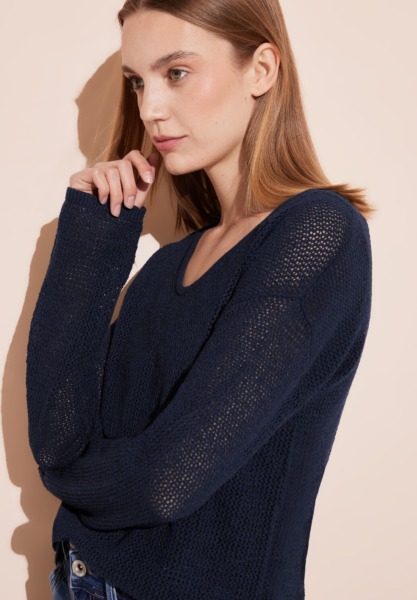 Street One - Lady Knitted Sweater in Blue GOOFASH