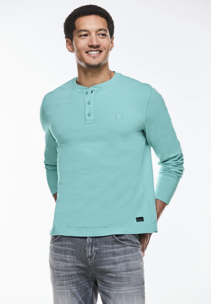 Street One Turquoise Henley T-Shirts for Man GOOFASH