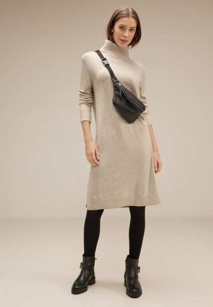 Street One - Womens Knitted Dress - Beige GOOFASH