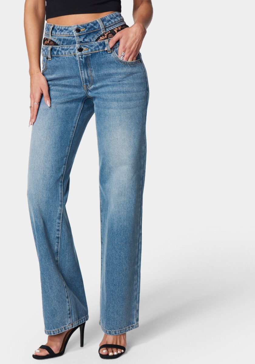 Wide Leg Jeans Blue for Woman by Bebe GOOFASH