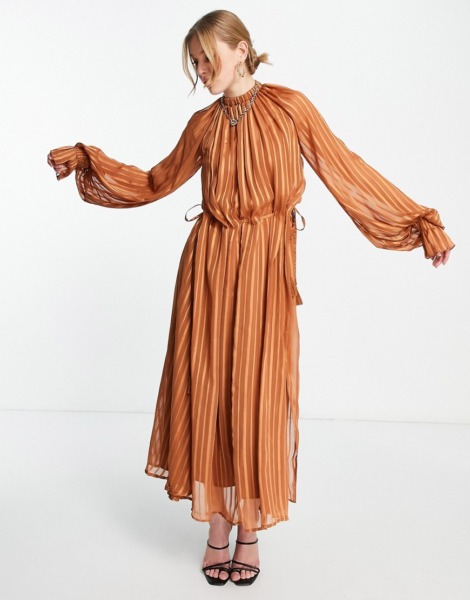 Woman Brown Midi Dress at Asos GOOFASH