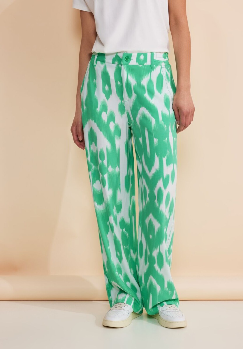 Woman Green Wide Leg Trousers from Street One GOOFASH