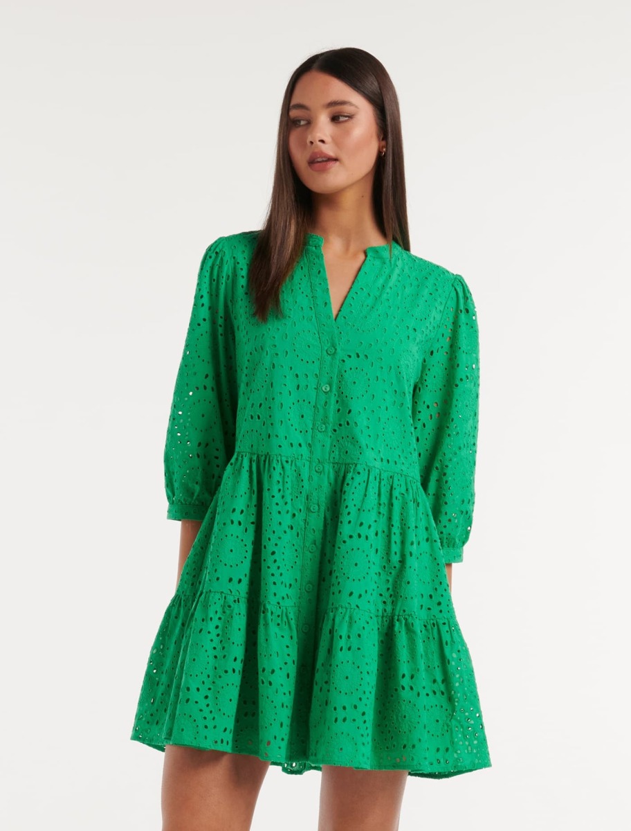 Woman Smock Dress in Green Ever New GOOFASH