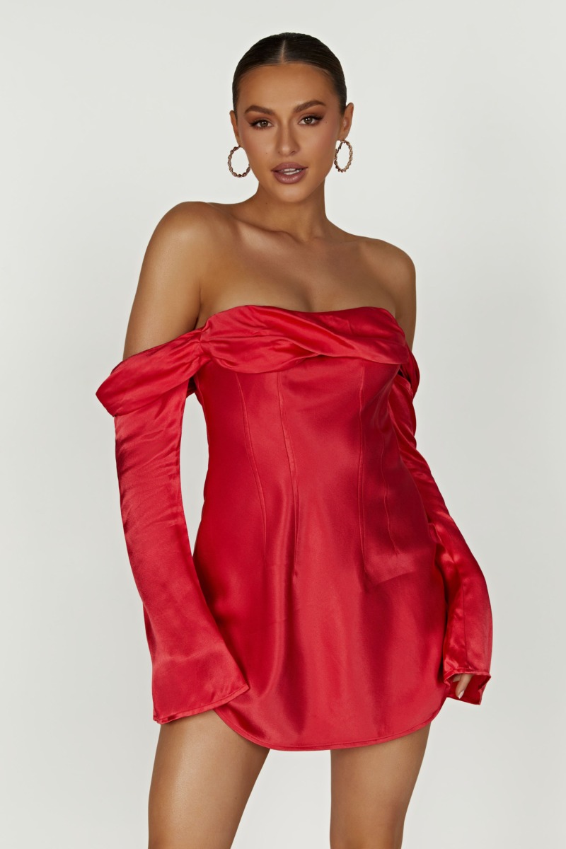 Women Mini Dress Red - Meshki GOOFASH
