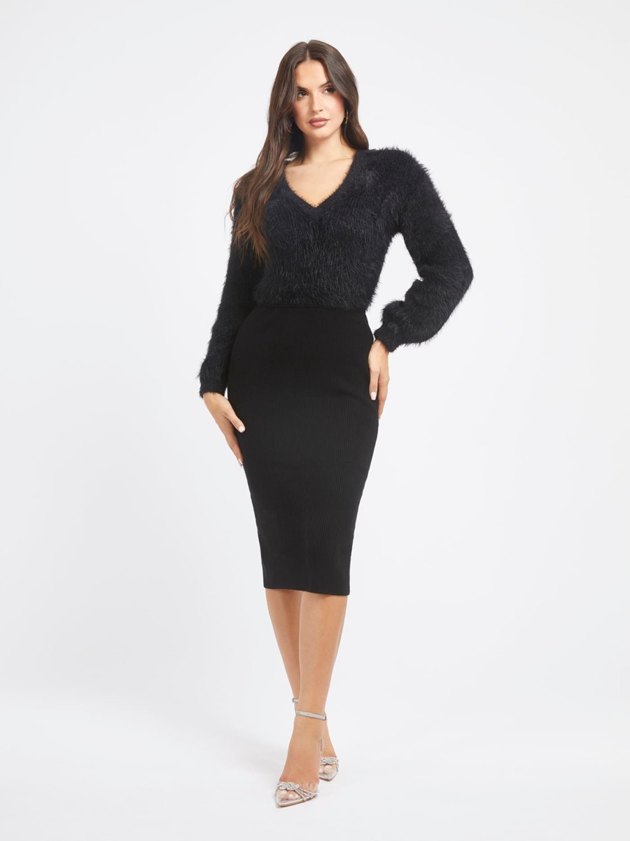 Women Sweater Dress Black - Guess GOOFASH