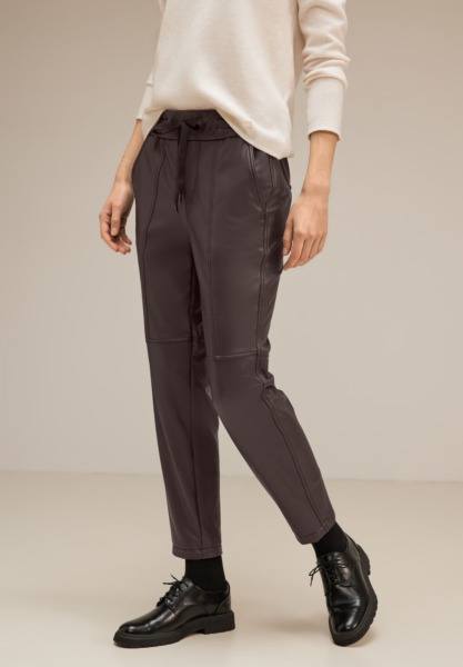 Women's Brown Leather Trousers Street One GOOFASH