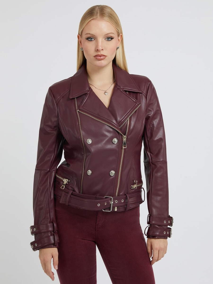 Women's Leather Jacket in Red Guess GOOFASH