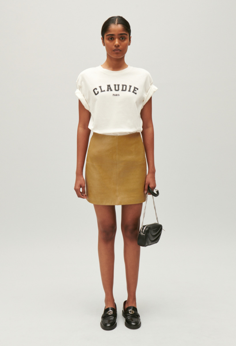 Womens Leather Skirt Yellow by Claudie Pierlot GOOFASH