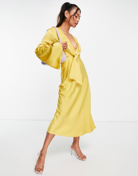 Women's Midi Dress Yellow Asos GOOFASH