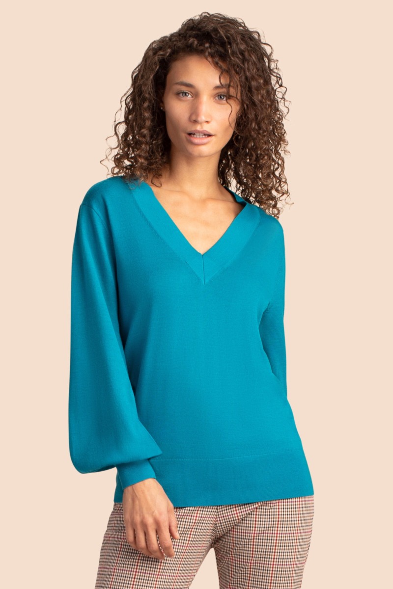 Womens Sweater in Turquoise at Trina Turk GOOFASH
