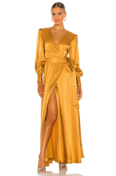 Wrap Dress in Gold Revolve - House of Harlow 196 GOOFASH