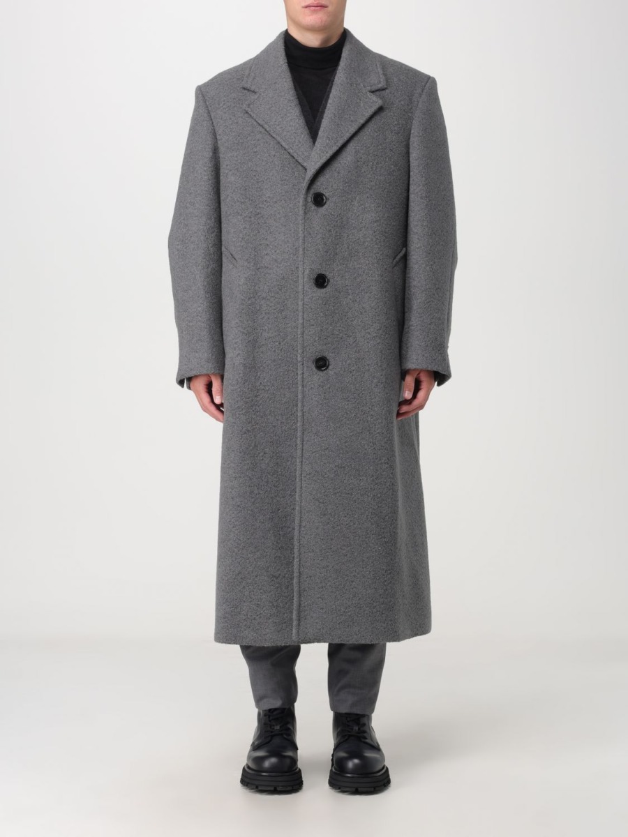 Ami Paris - Mens Grey Coat at Giglio GOOFASH