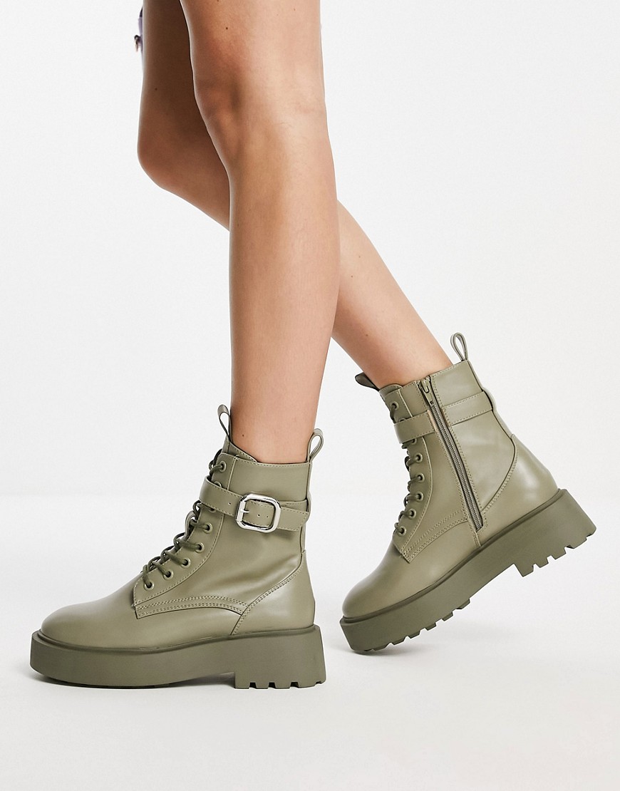 Asos - Lady Lace-Up Ankle Boots Green GOOFASH
