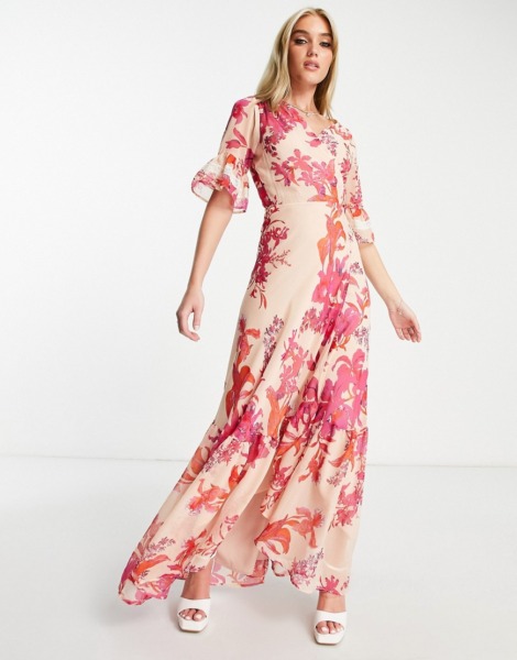 Asos Lady Maxi Dress in Pink by Hope & Ivy GOOFASH