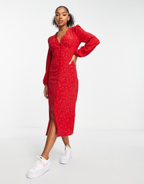 Asos - Midi Dress in Red Glamorous Woman GOOFASH