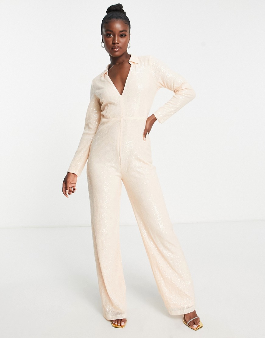 Asos - Wide Leg Jumpsuit Ivory - In the Style - Woman GOOFASH