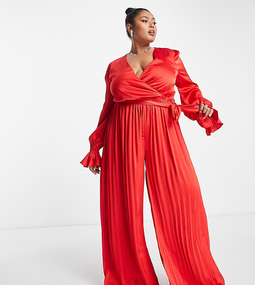 Asos Woman Wide Leg Jumpsuit Red In the Style GOOFASH