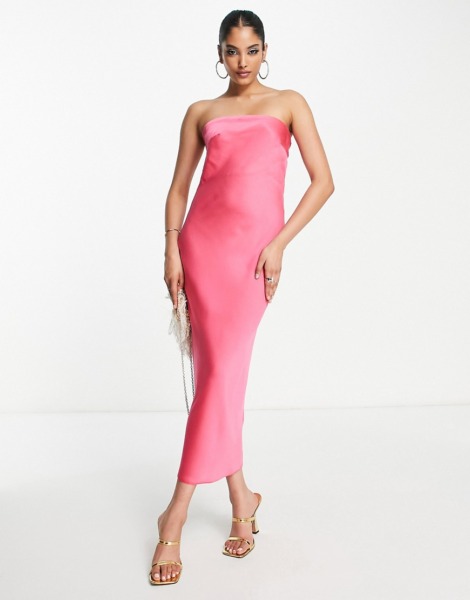 Asos - Women Pink Bandeau Midi Dress GOOFASH