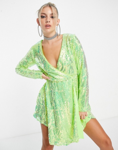 Asos Women's Green Wrap Dress from Collective the Label GOOFASH