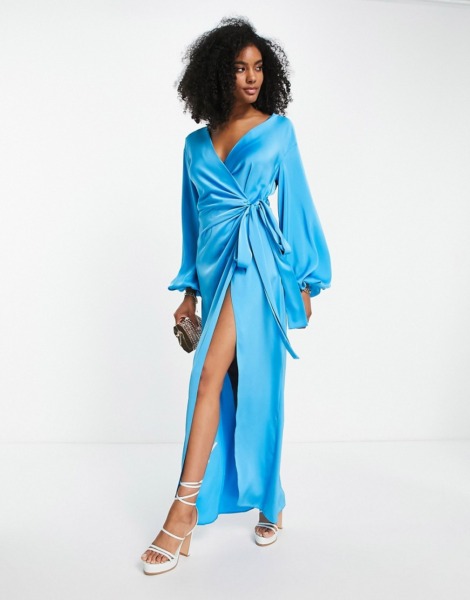Asos - Wrap Dress Blue GOOFASH