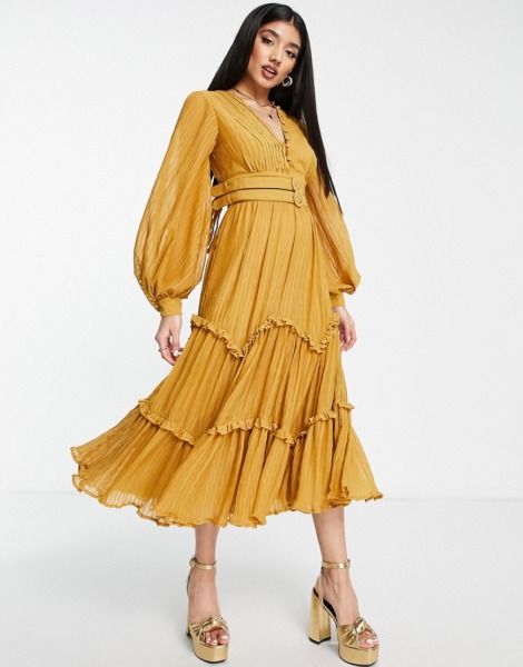 Asos - Yellow Woman Midi Dress GOOFASH