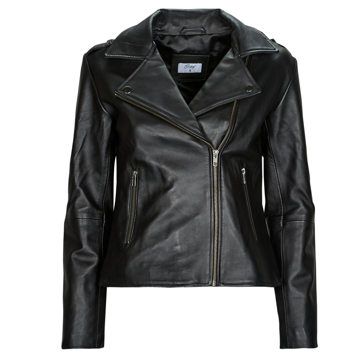 Betty London Leather Jacket in Black for Woman by Spartoo GOOFASH