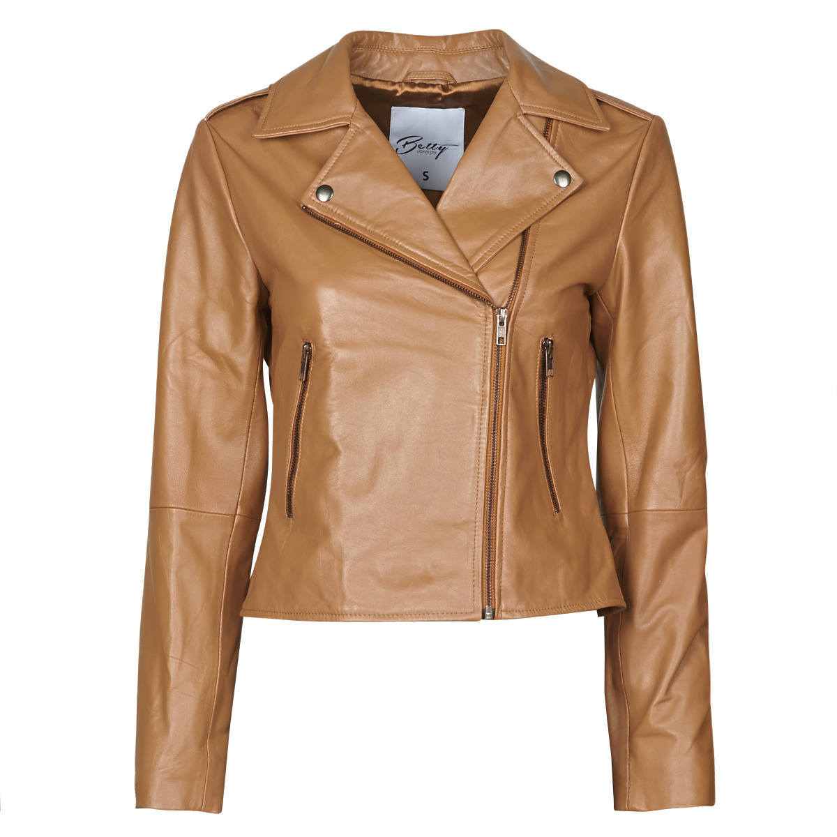 Betty London Women's Brown Leather Jacket by Spartoo GOOFASH